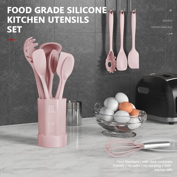 🆕 Silicone Heat Resistant Kitchen Utensils Turner Tongs Spatula Spoon Brush Set - Picture 3 of 8